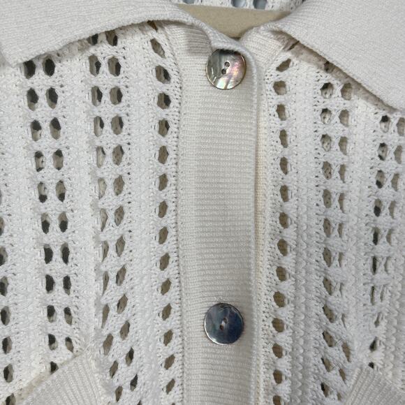 Pistola Lola Open-Knit Button-Front Crochet Cardigan Sweater Ecru Cream L - Picture 6 of 9